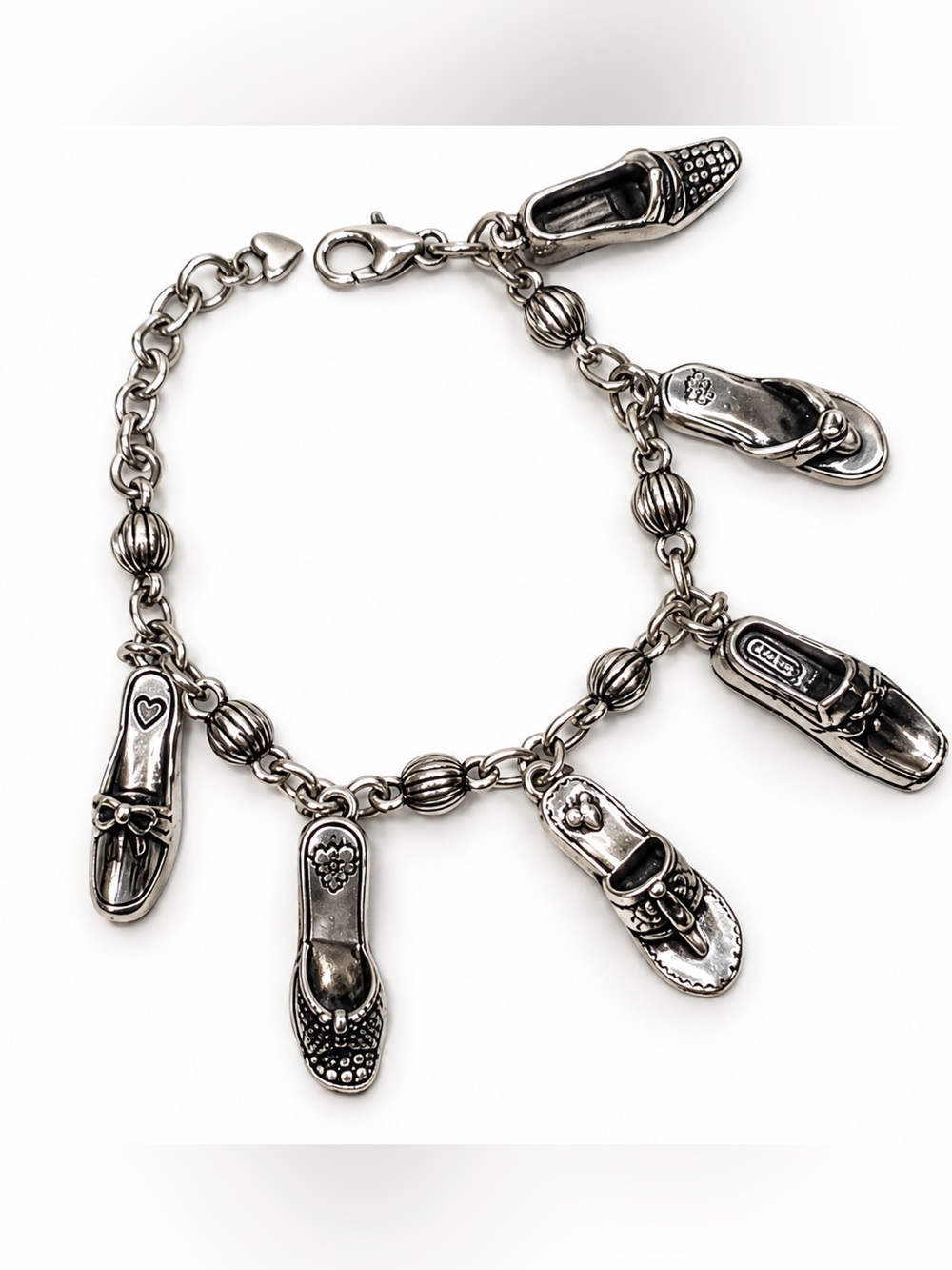 Brighton Shoe Lover Charm Bracelet Silver Plated 7.5” Retired Signed Shoes